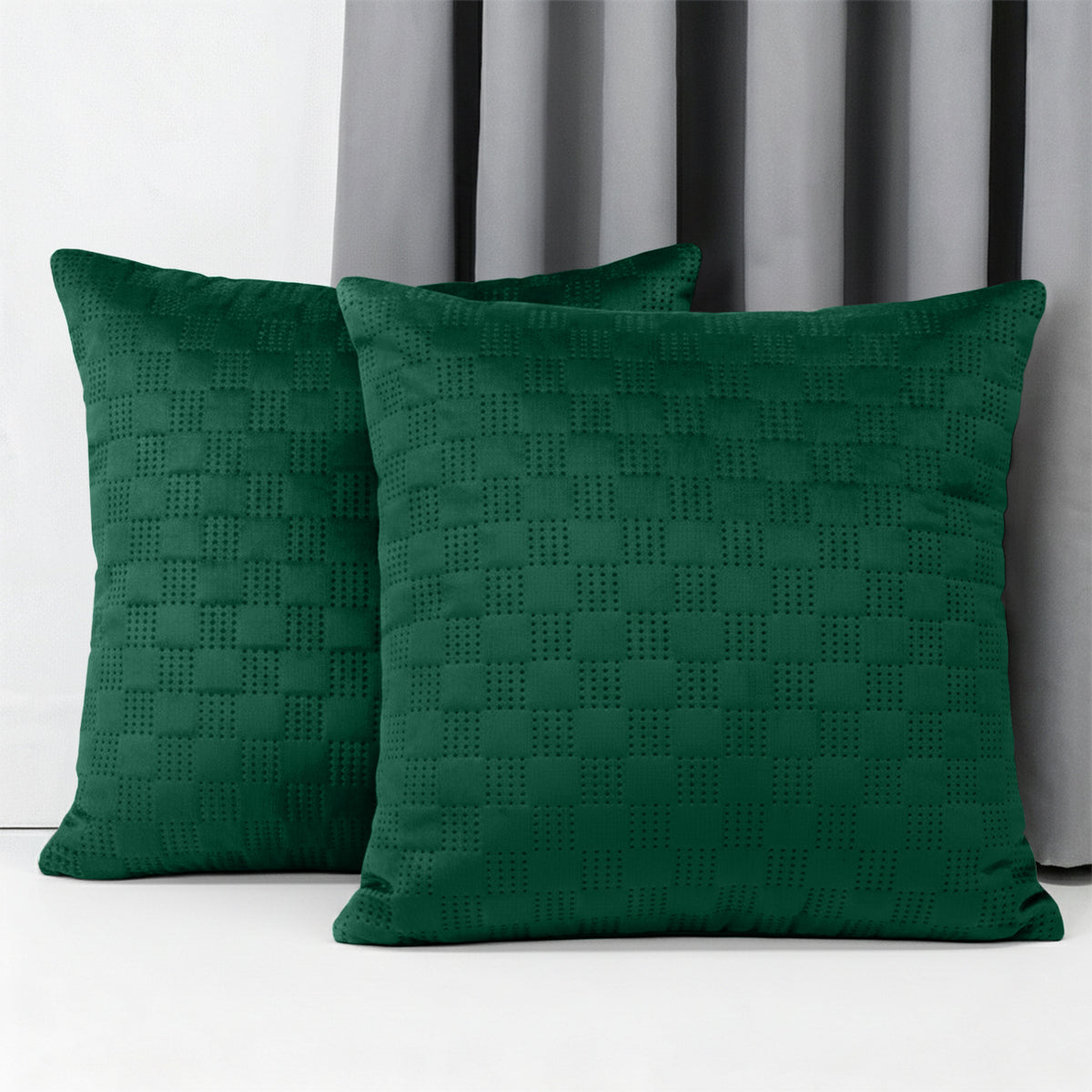 Checked Pattern Velvet Cushion Covers Pack Of 2
