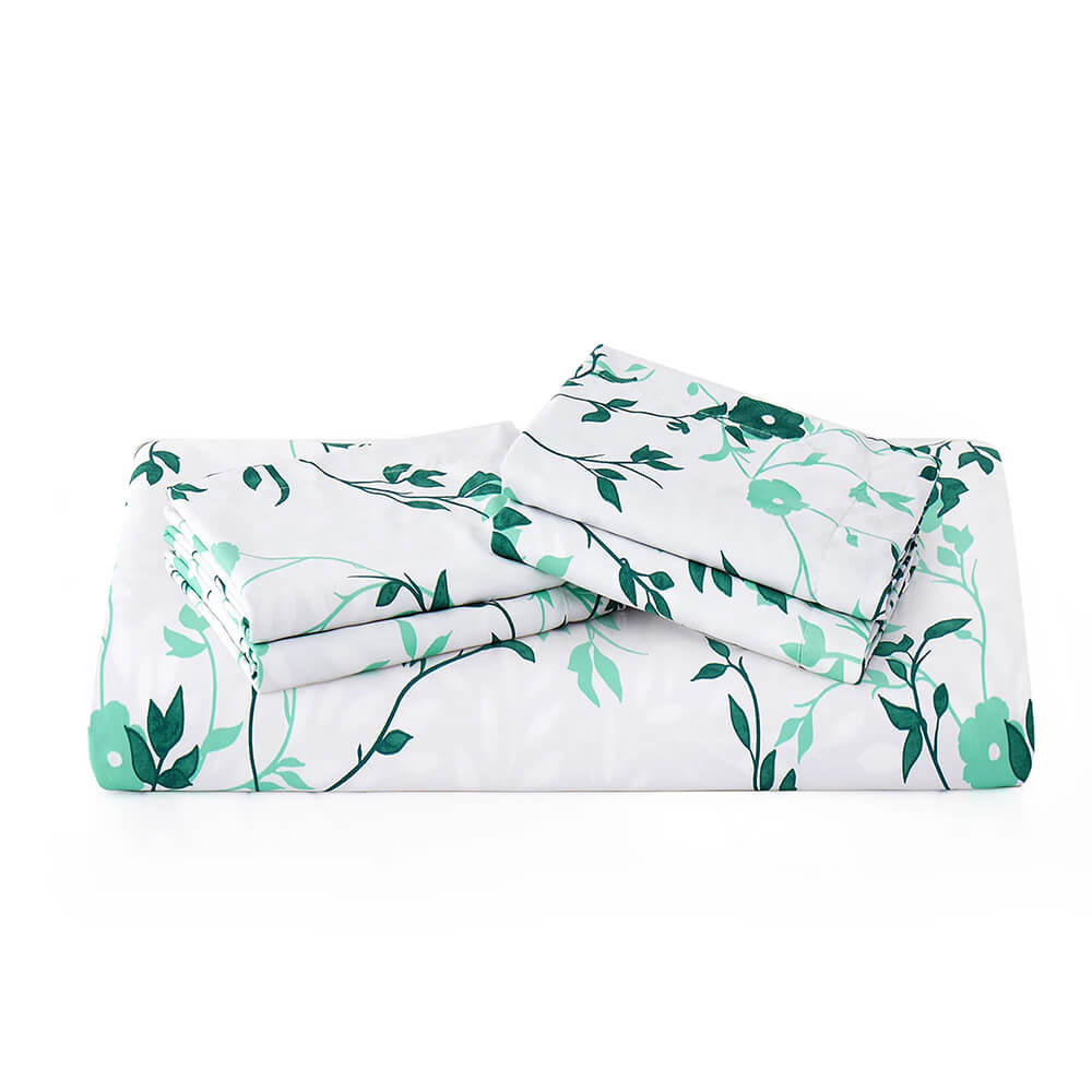 Green Flower Printed Duvet Cover Set