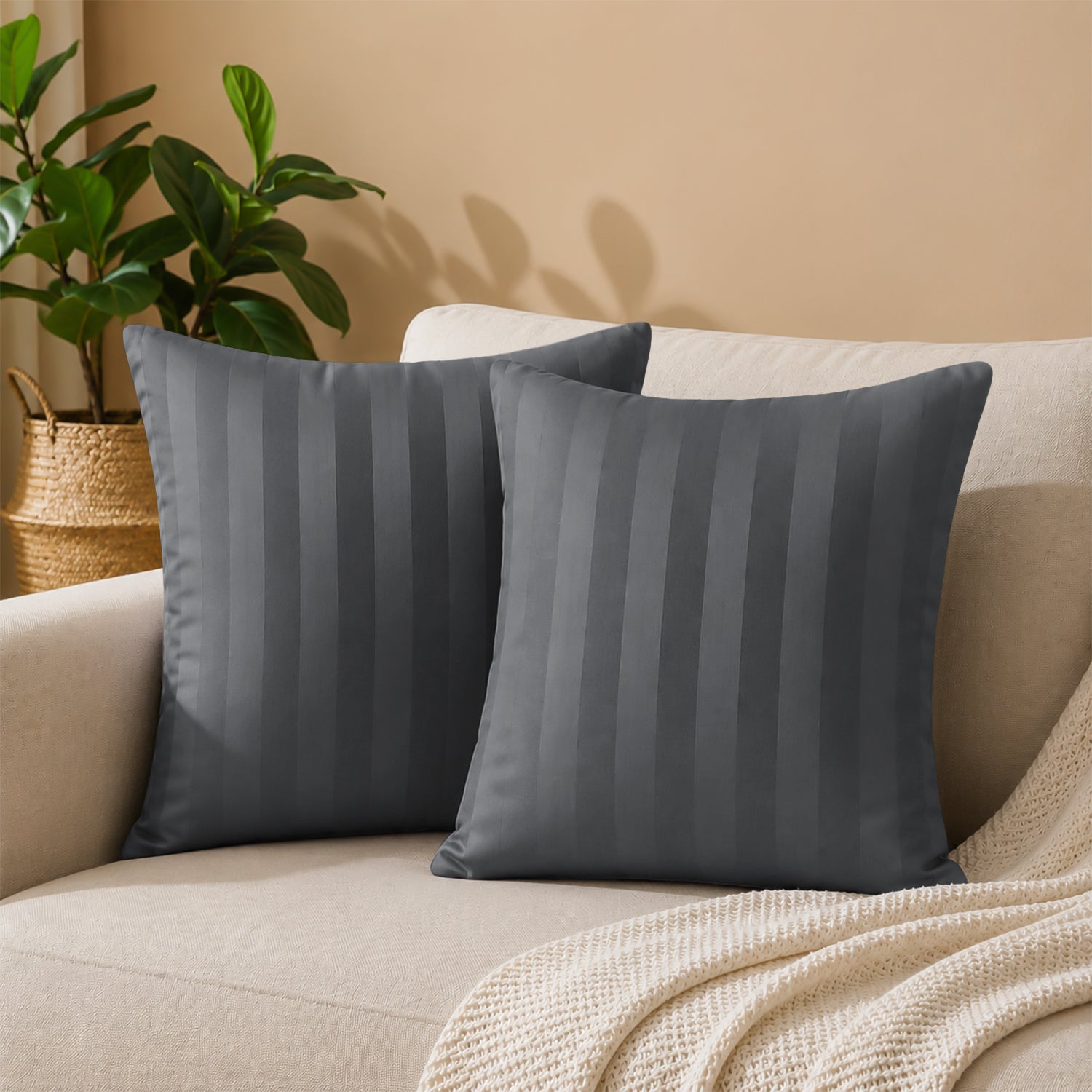 Pair of Stripe Microfibre Cushion Covers for Sofa