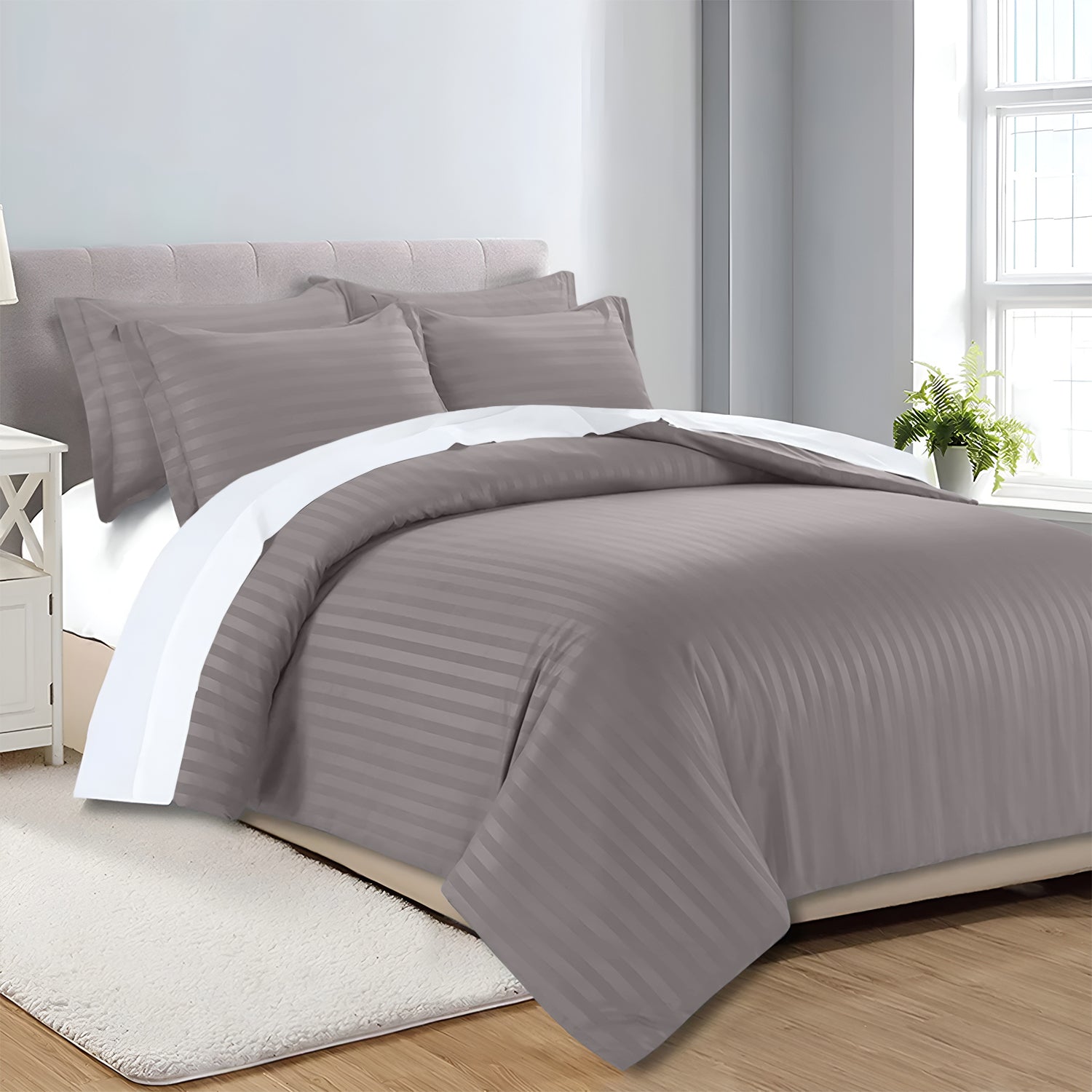 Satin Stripe Duvet Cover Set Luxury Hotel Style Bedding Single Double King Super King Size
