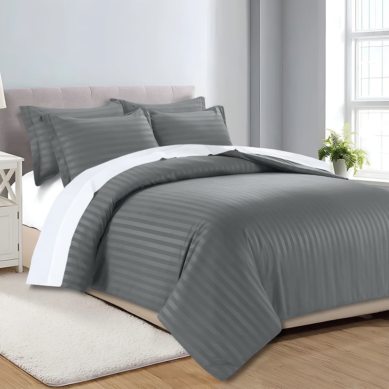 Satin Stripe Duvet Cover Set Luxury Hotel Style Bedding Single Double King Super King Size