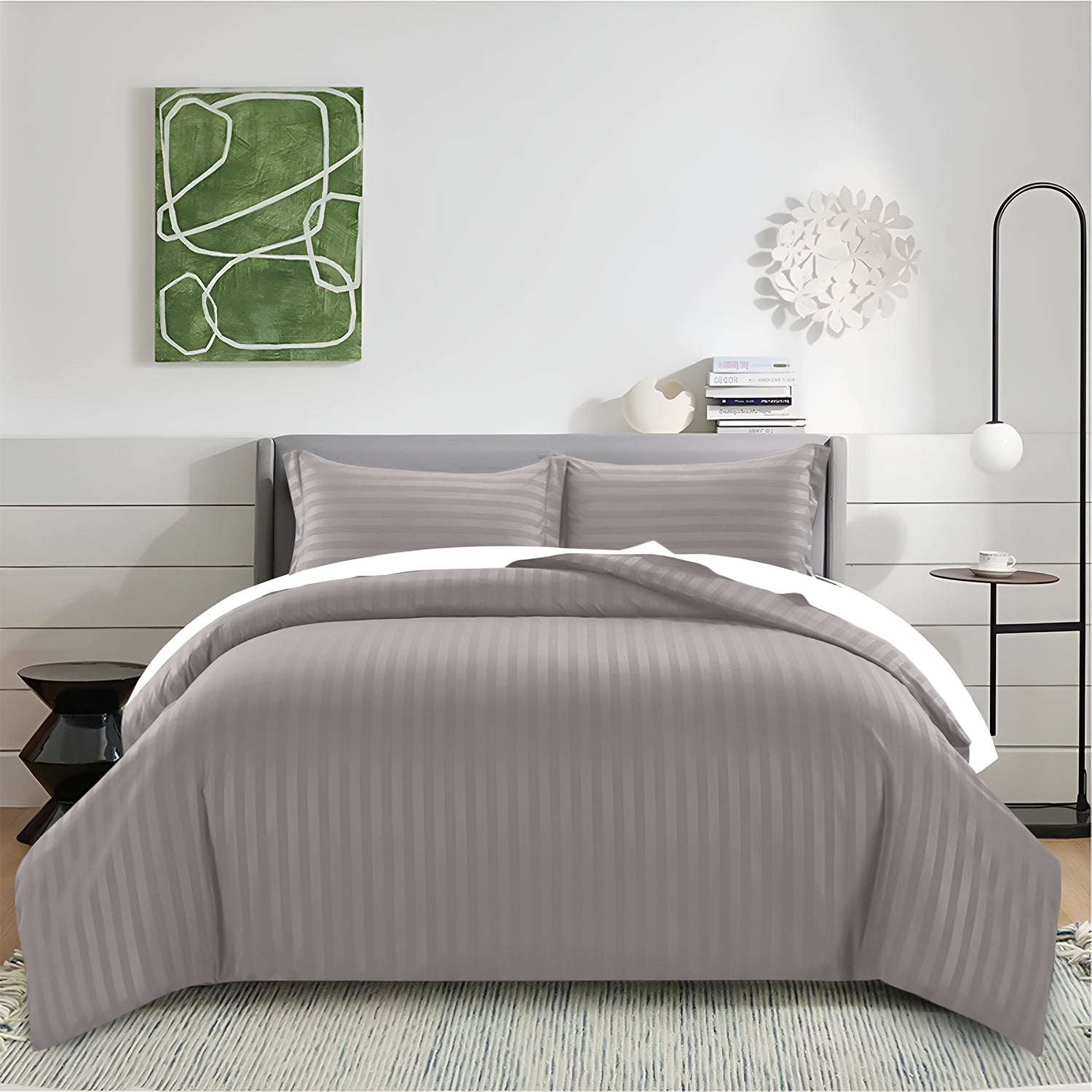Satin Stripe Duvet Cover Set Luxury Hotel Style Bedding Single Double King Super King Size