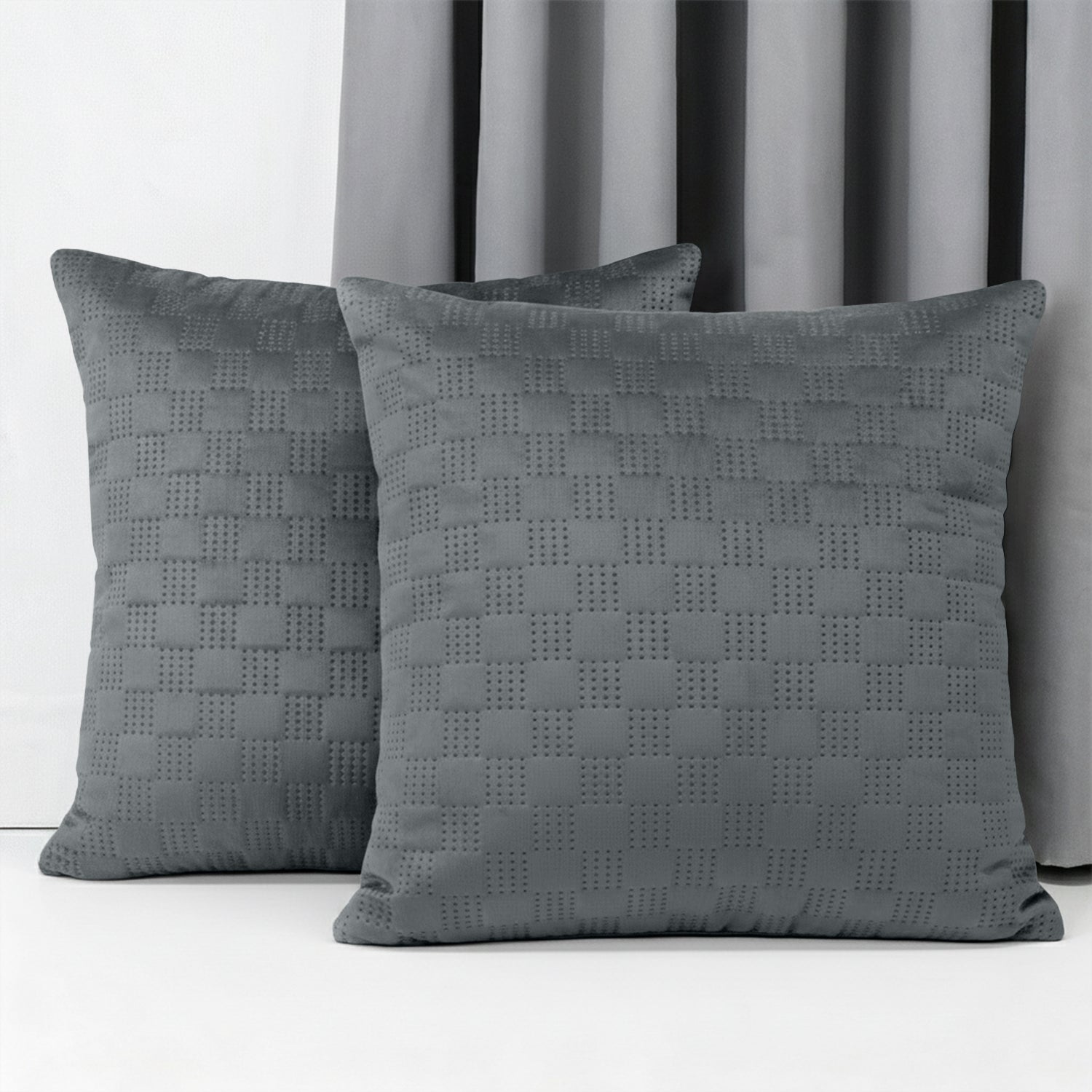 Checked Pattern Velvet Cushion Covers – Pack Of 2