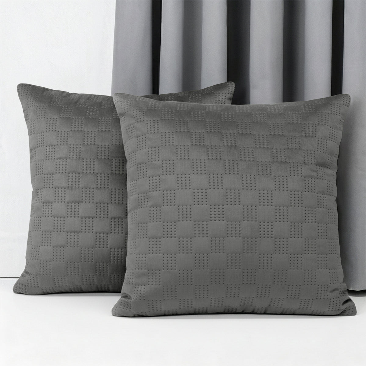 Checked Pattern Velvet Cushion Covers Pack Of 2