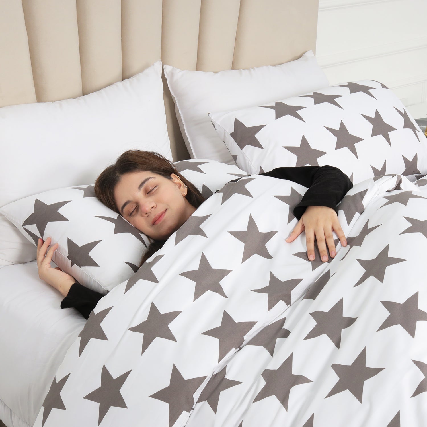 Printed Duvet Cover Grey Star