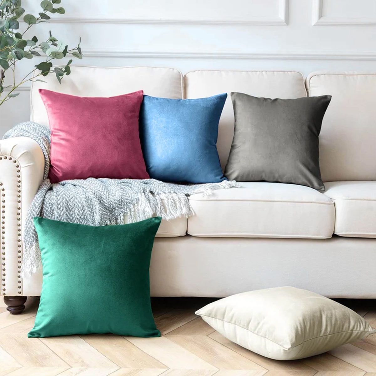 Plain Velvet Cushion Covers 45x45 Soft Luxury Bed & Sofa Scatter Pillowcase Multiple Colours