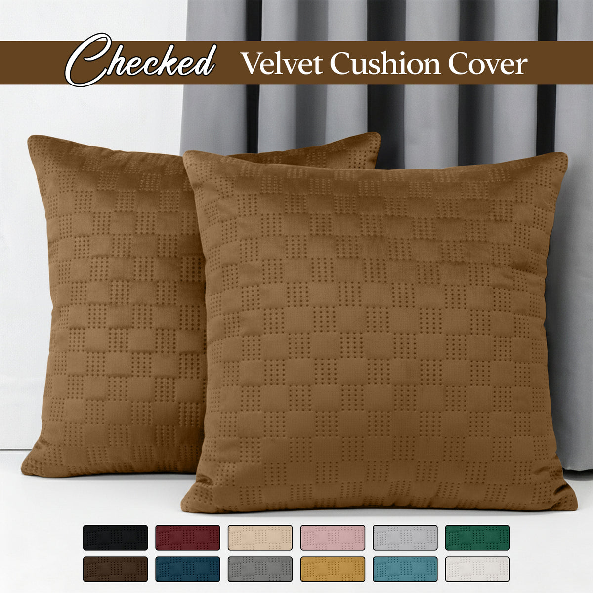 Checked Pattern Velvet Cushion Covers Pack Of 2