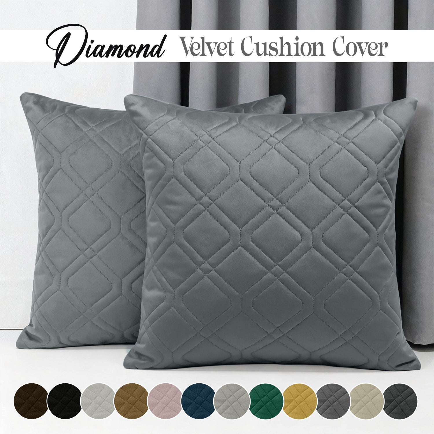 Soft Velvet Cushion Cover with Diamond Pattern – Pack Of 2