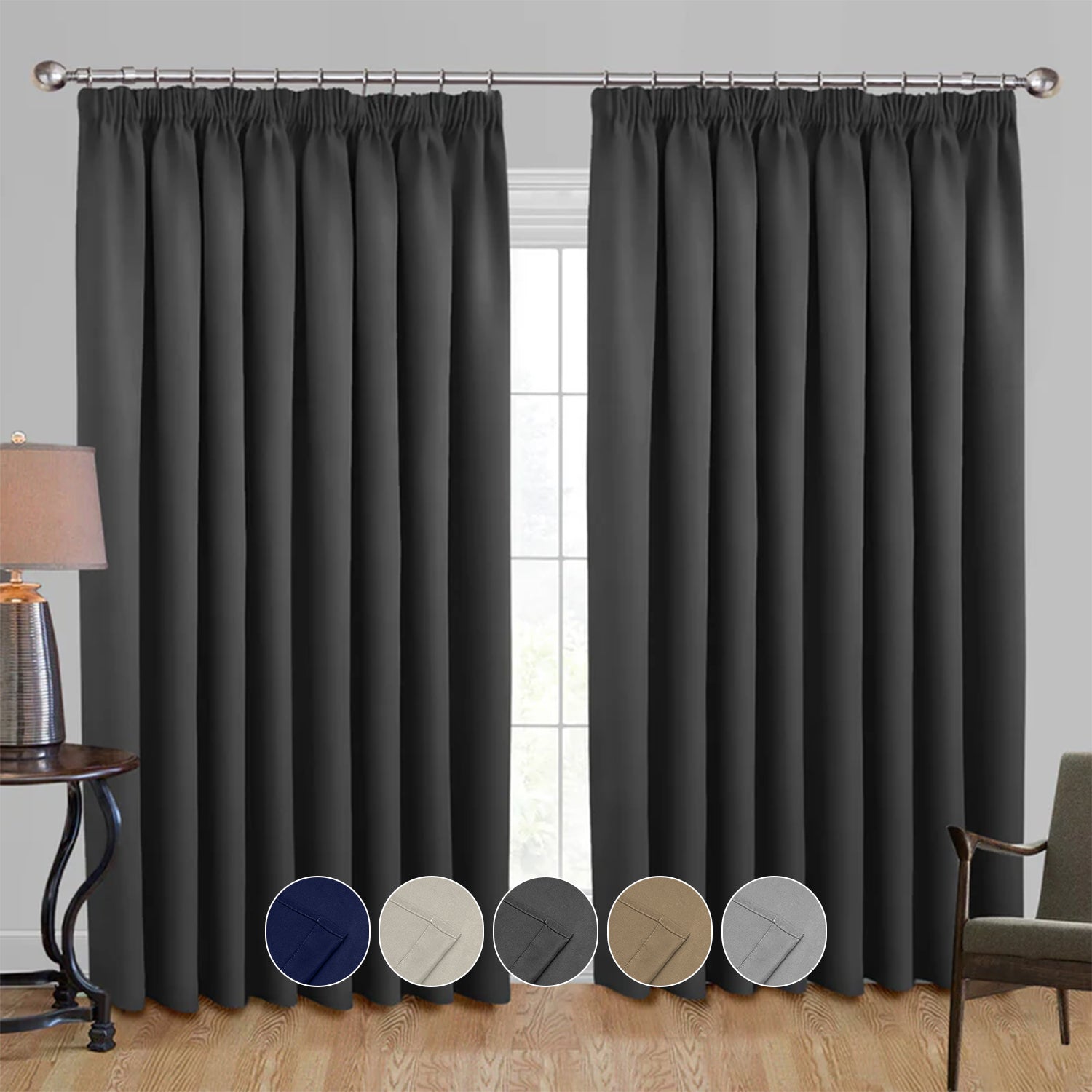 Thermal Blackout Pencil Pleat Curtains