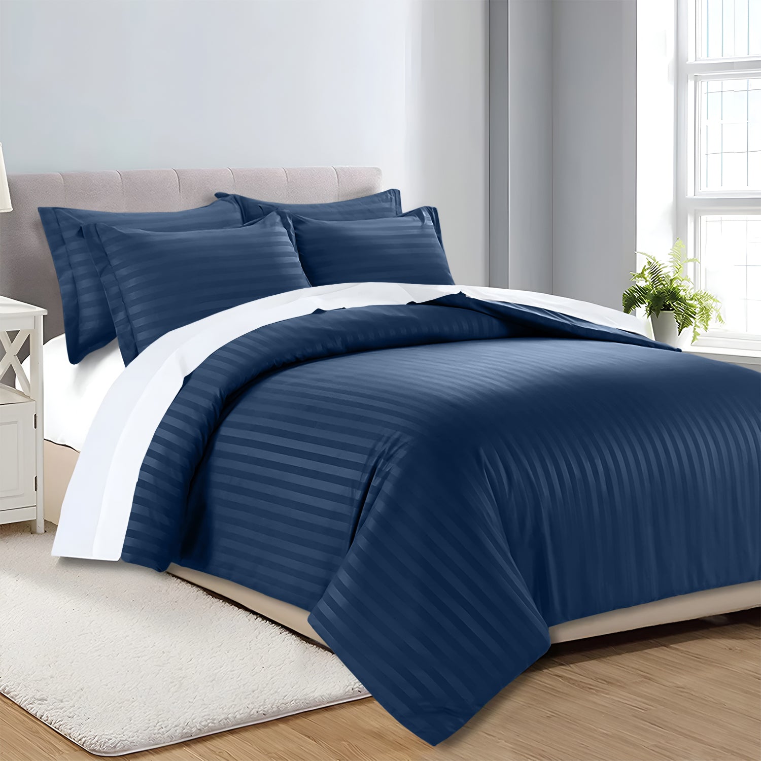 Satin Stripe Duvet Cover Set Luxury Hotel Style Bedding Single Double King Super King Size