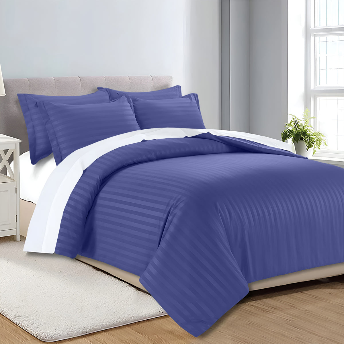 Satin Stripe Duvet Cover Set Luxury Hotel Style Bedding Single Double King Super King Size