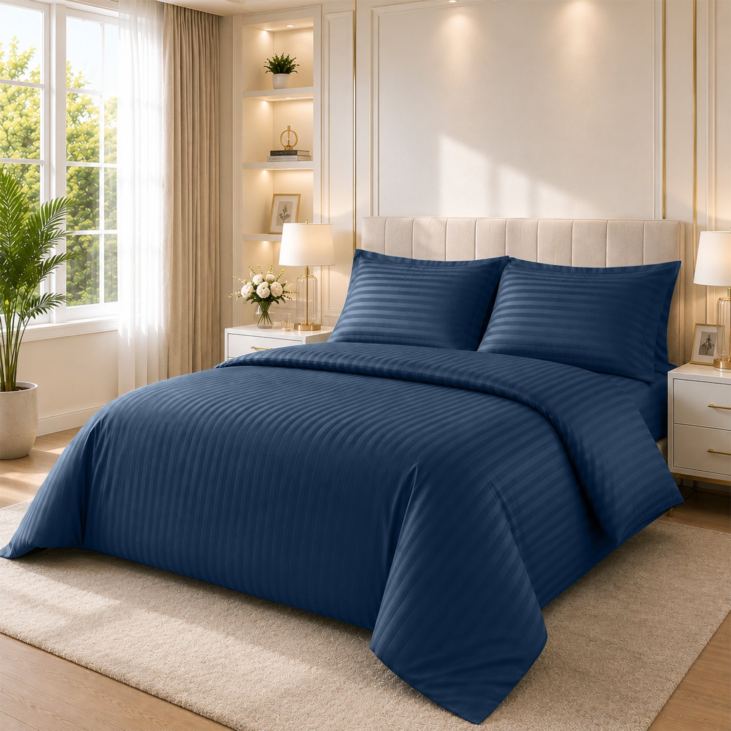 4 Piece Stripe Bedding Set - Duvet Cover, Pillowcases & Fitted Sheet
