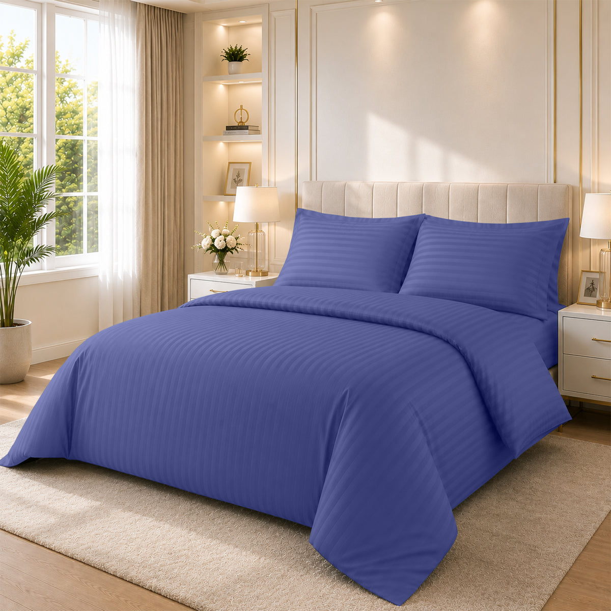 4 Piece Stripe Bedding Set - Duvet Cover, Pillowcases & Fitted Sheet