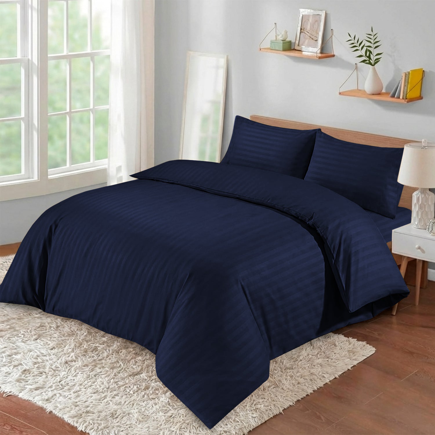 Stripe 4 Piece Bedding Set Duvet Cover, Pillowcases & Fitted Sheet