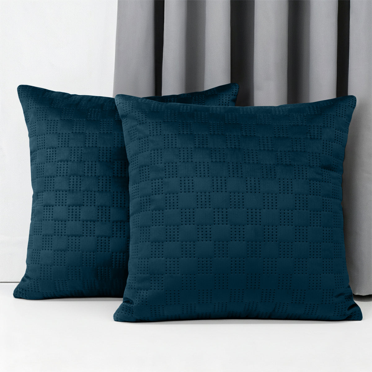 Checked Pattern Velvet Cushion Covers Pack Of 2