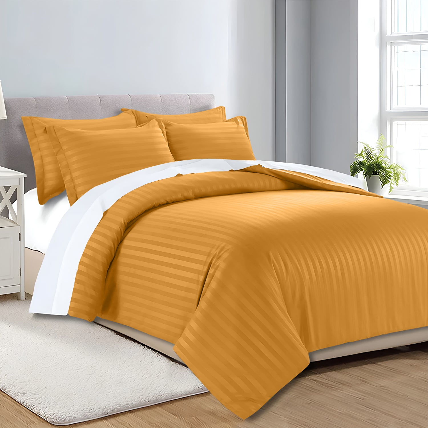 Satin Stripe Duvet Cover Set Luxury Hotel Style Bedding Single Double King Super King Size