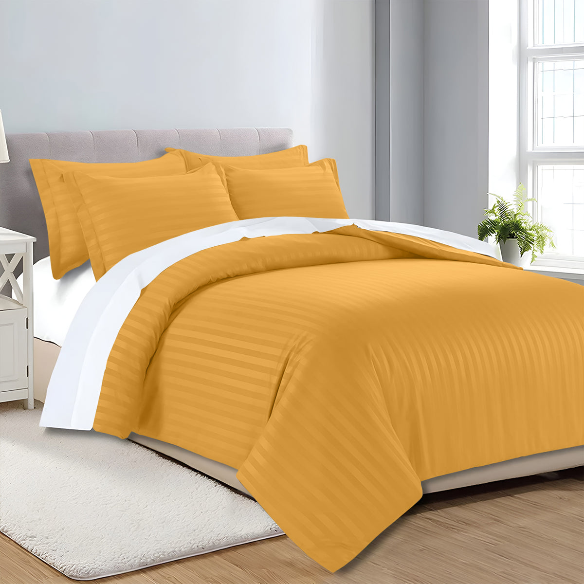 Satin Stripe Duvet Cover Set Luxury Hotel Style Bedding Single Double King Super King Size