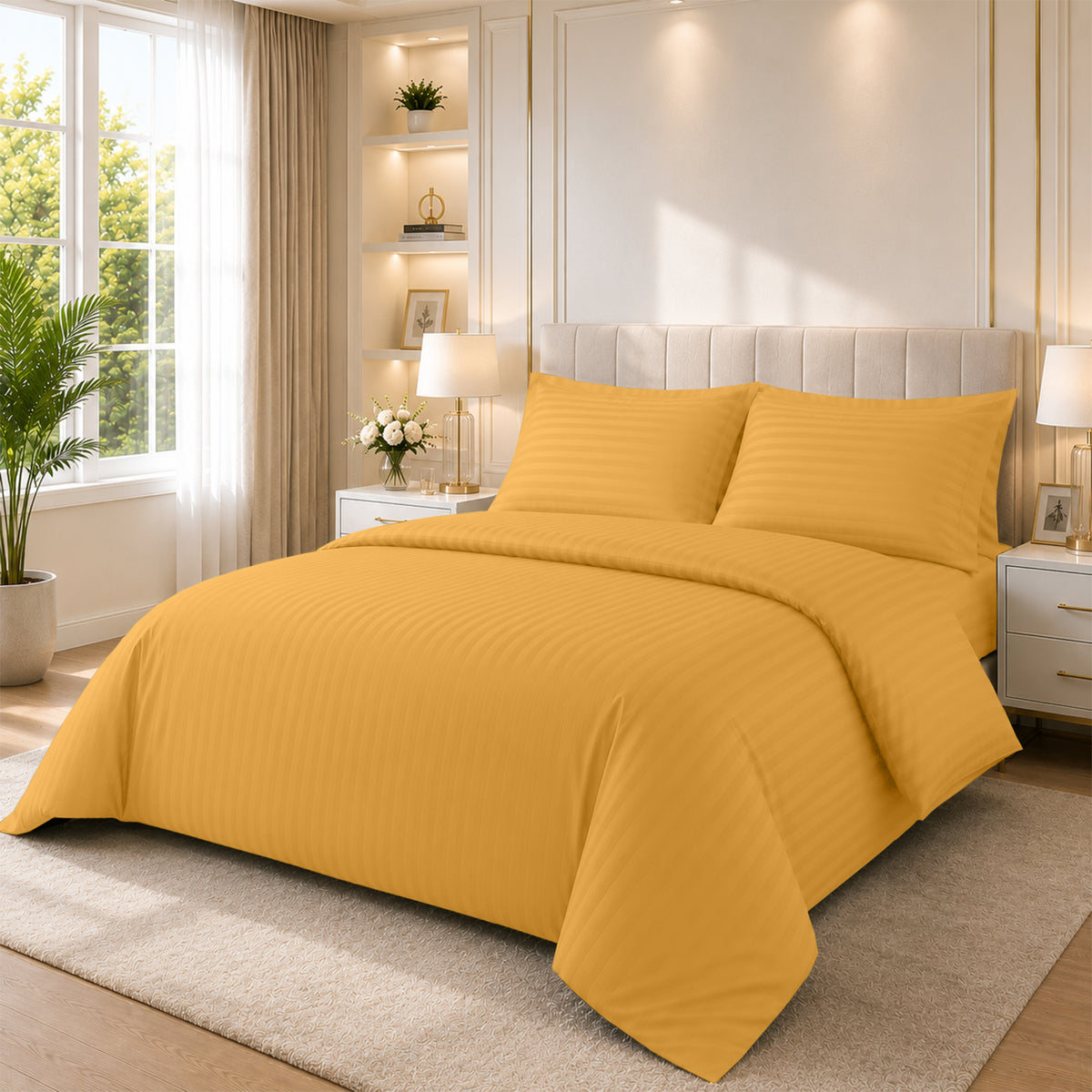 4 Piece Stripe Bedding Set - Duvet Cover, Pillowcases & Fitted Sheet