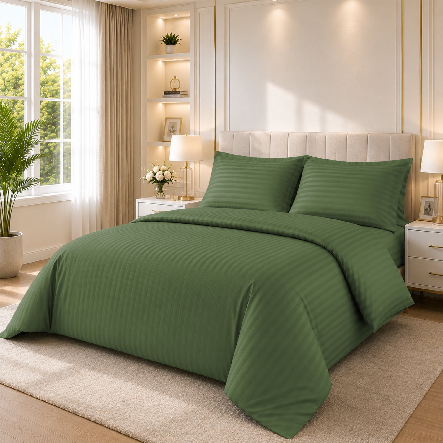 4 Piece Stripe Bedding Set - Duvet Cover, Pillowcases & Fitted Sheet