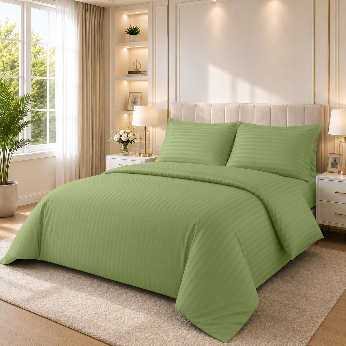 4 Piece Stripe Bedding Set - Duvet Cover, Pillowcases & Fitted Sheet