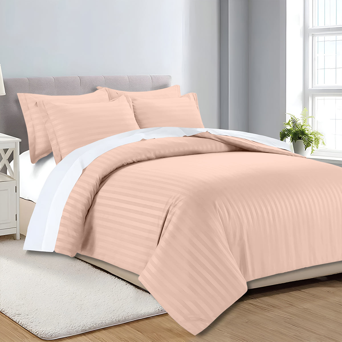 Satin Stripe Duvet Cover Set Luxury Hotel Style Bedding Single Double King Super King Size