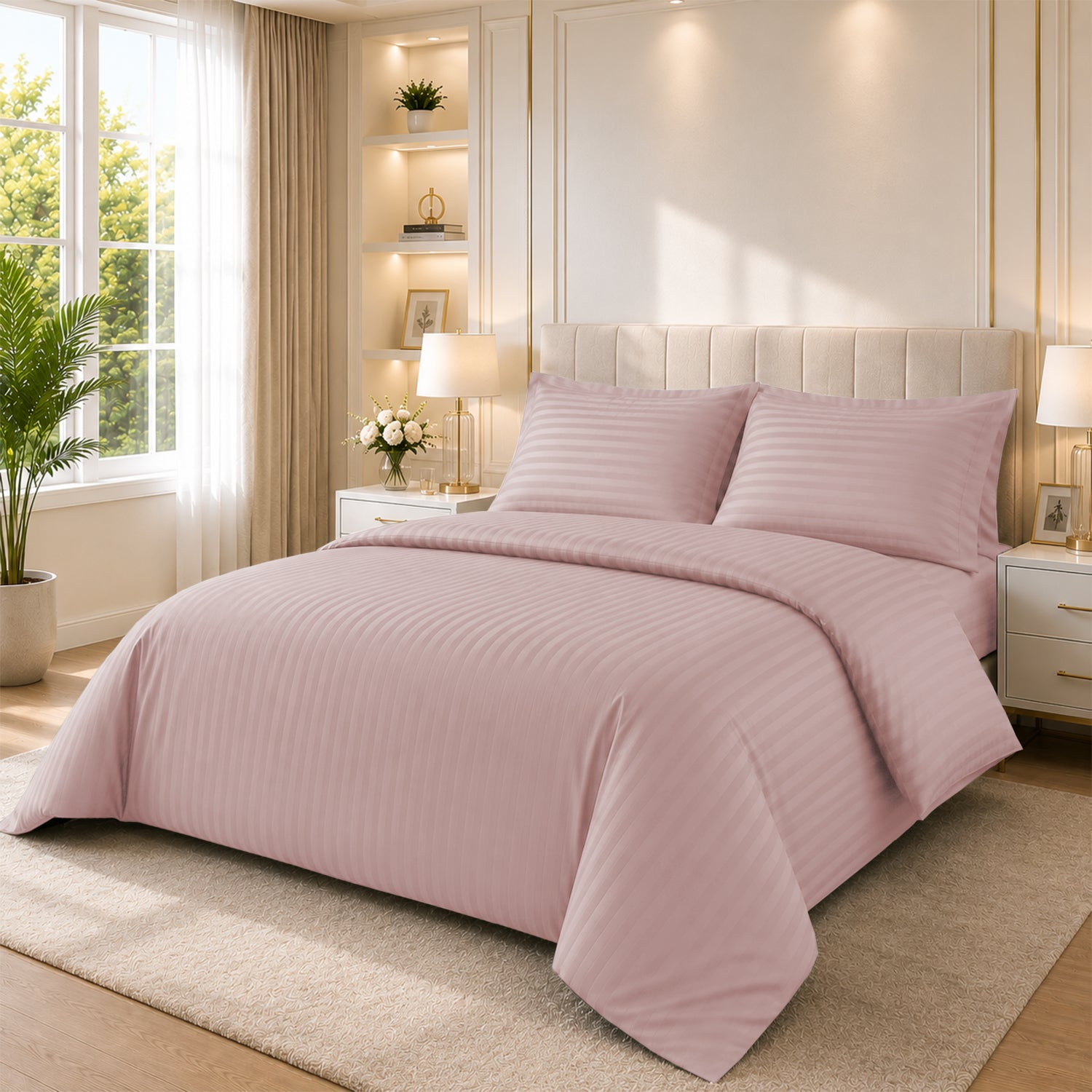 4 Piece Stripe Bedding Set - Duvet Cover, Pillowcases & Fitted Sheet