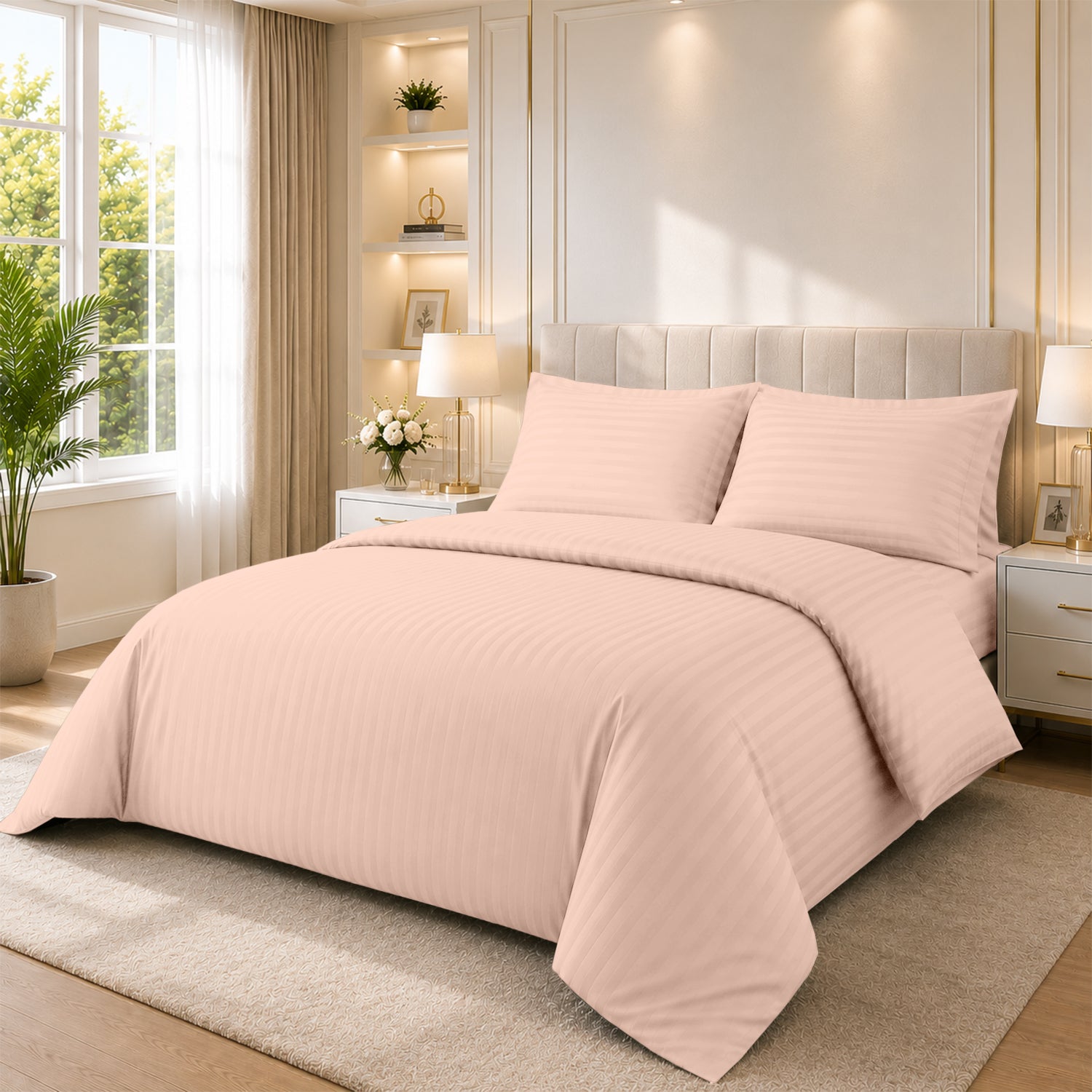 4 Piece Stripe Bedding Set - Duvet Cover, Pillowcases & Fitted Sheet