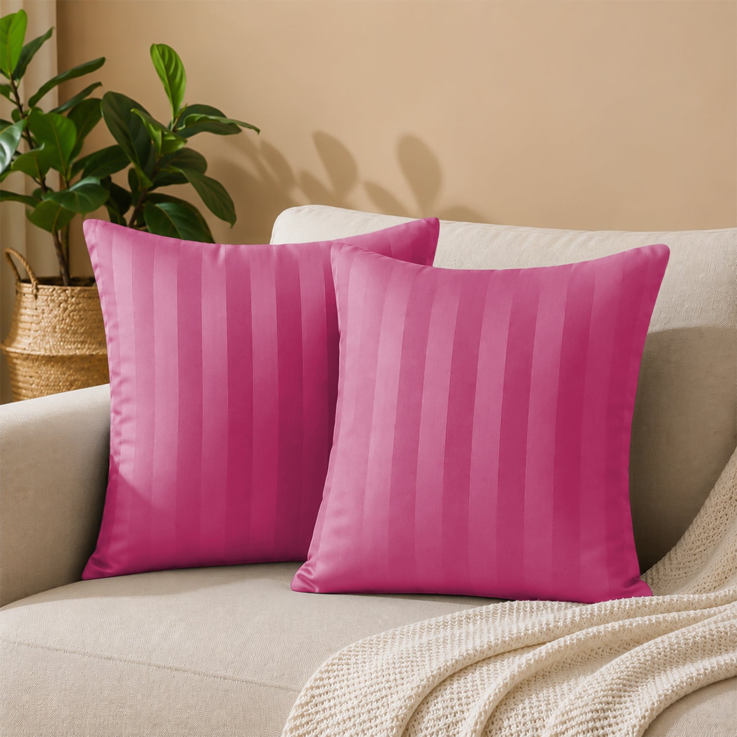 Pair of Stripe Microfibre Cushion Covers for Sofa