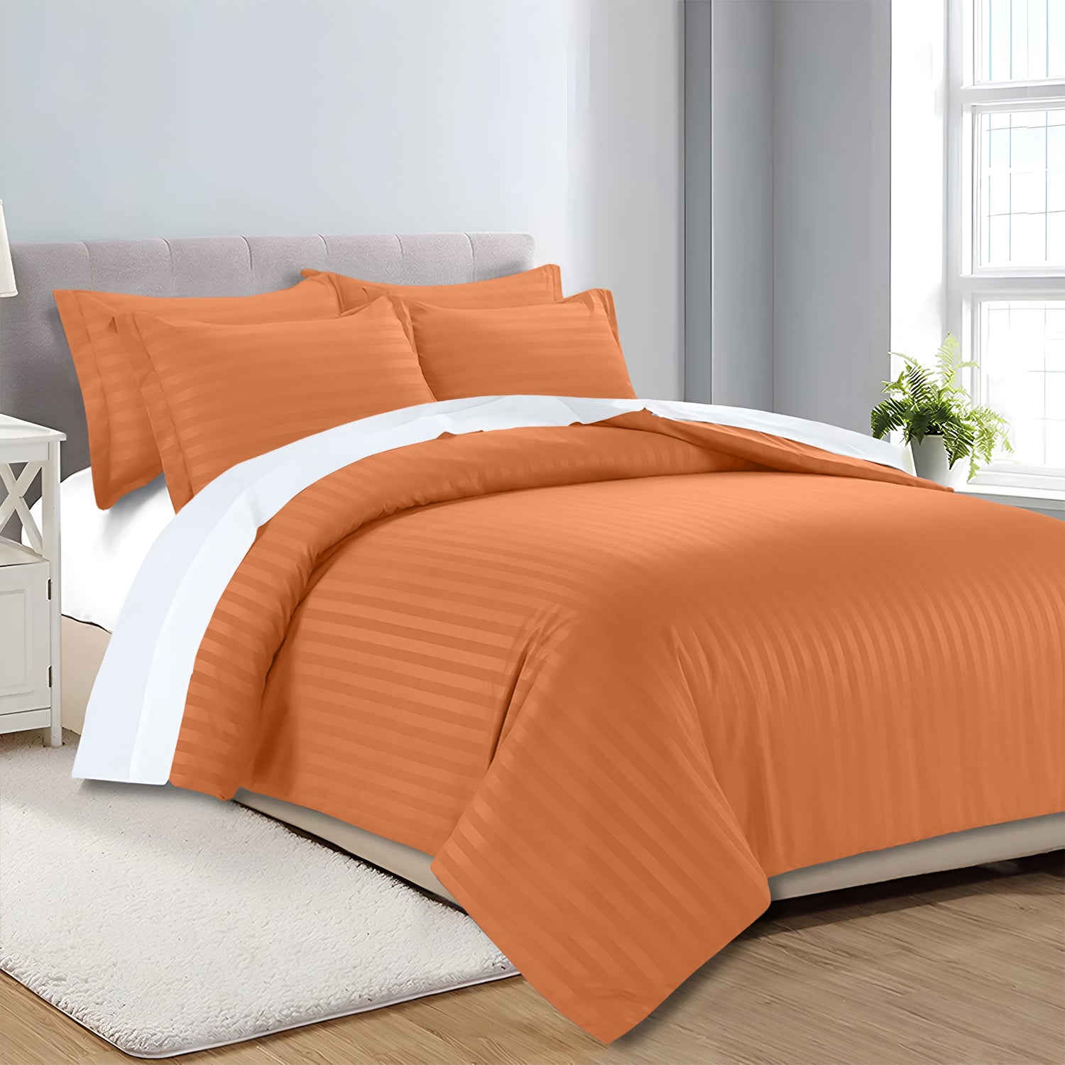 Satin Stripe Duvet Cover Set Luxury Hotel Style Bedding Single Double King Super King Size