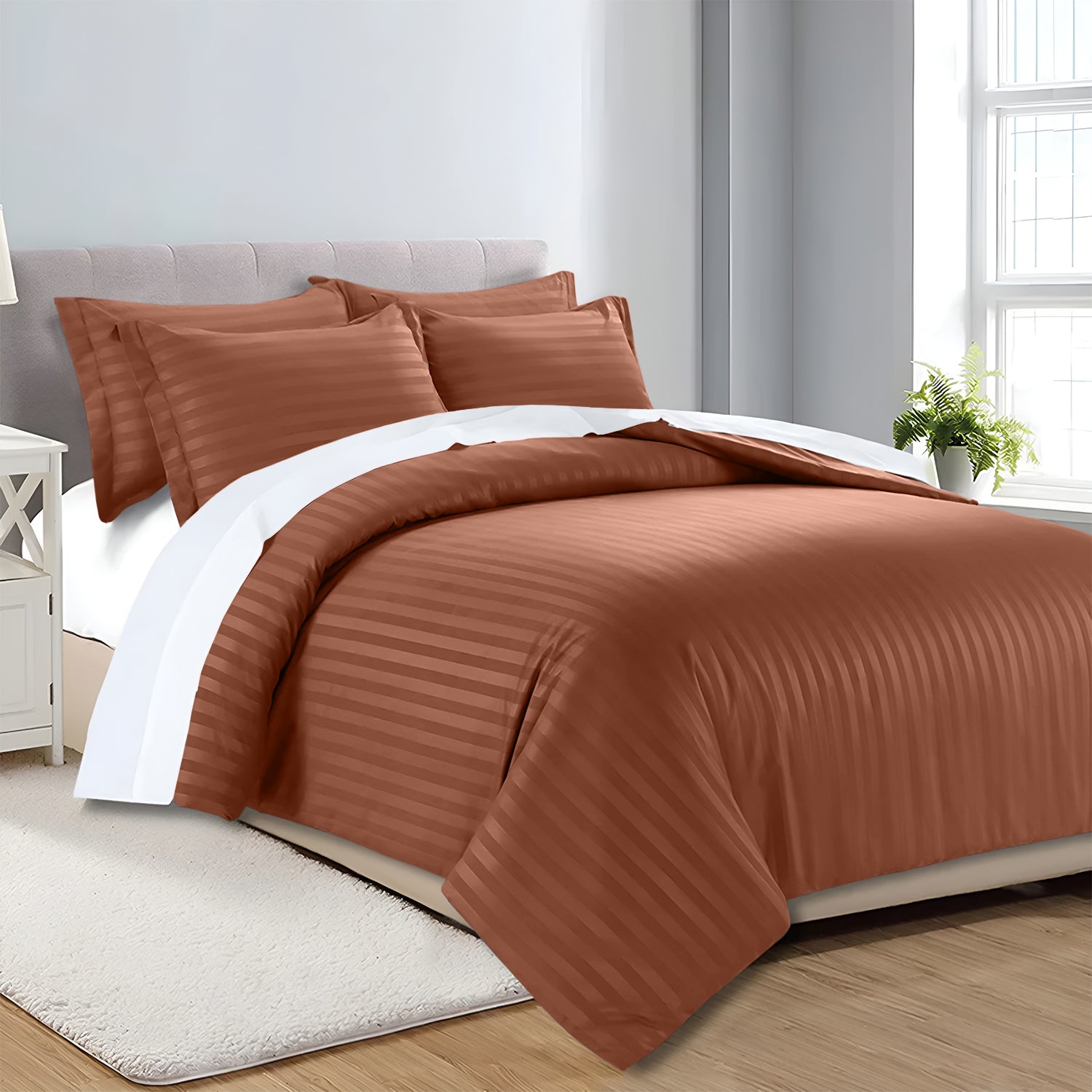 Satin Stripe Duvet Cover Set Luxury Hotel Style Bedding Single Double King Super King Size
