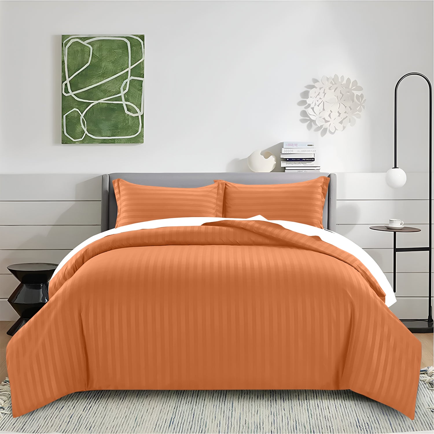 Satin Stripe Duvet Cover Set Luxury Hotel Style Bedding Single Double King Super King Size