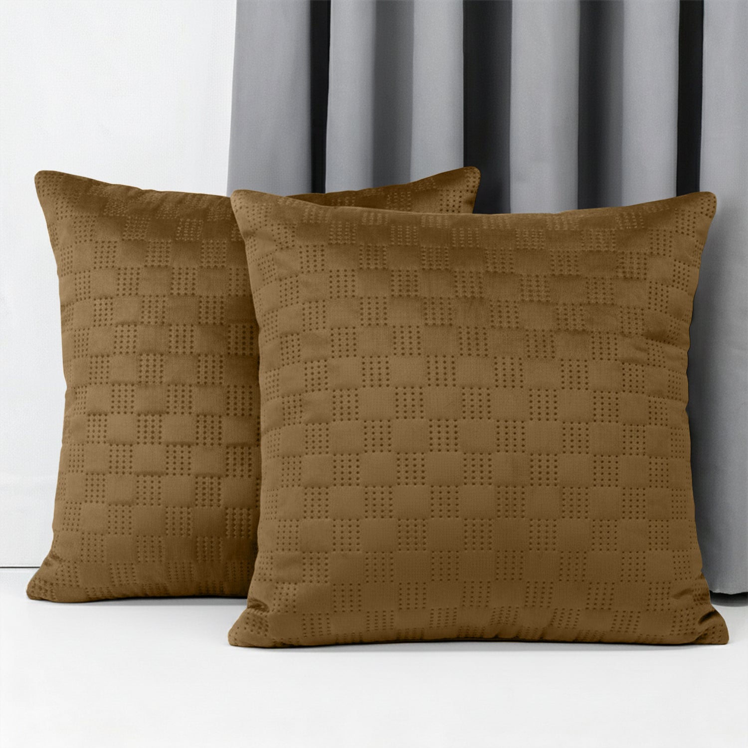 Checked Pattern Velvet Cushion Covers – Pack Of 2