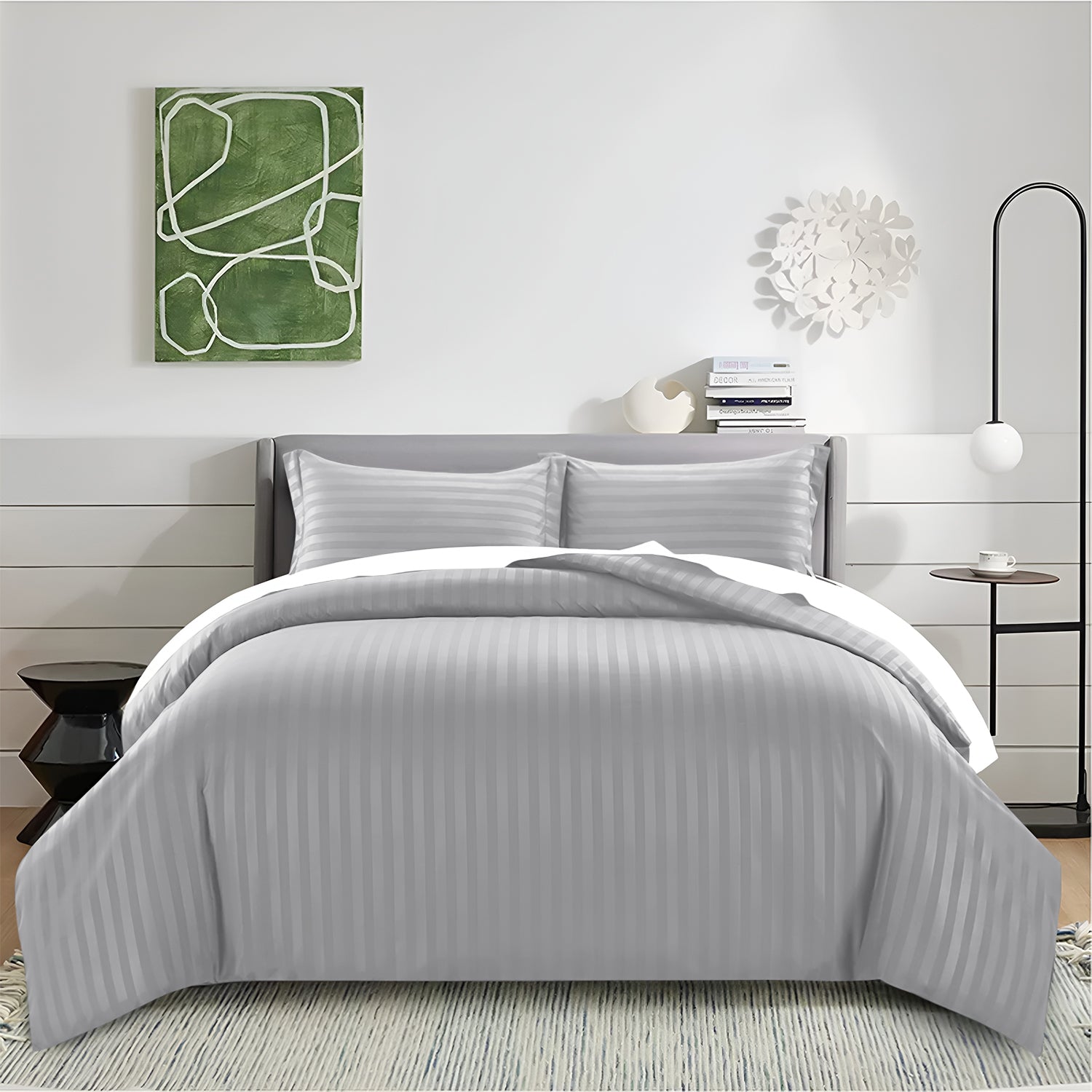 Satin Stripe Duvet Cover Set Luxury Hotel Style Bedding Single Double King Super King Size