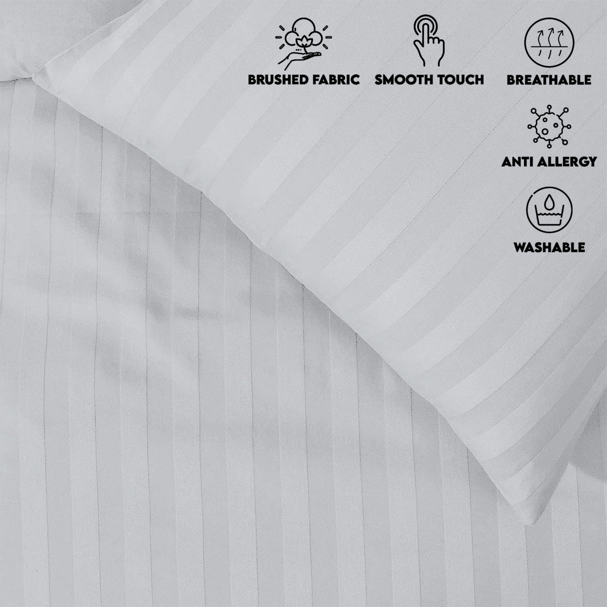 4 Piece Stripe Bedding Set - Duvet Cover, Pillowcases & Fitted Sheet