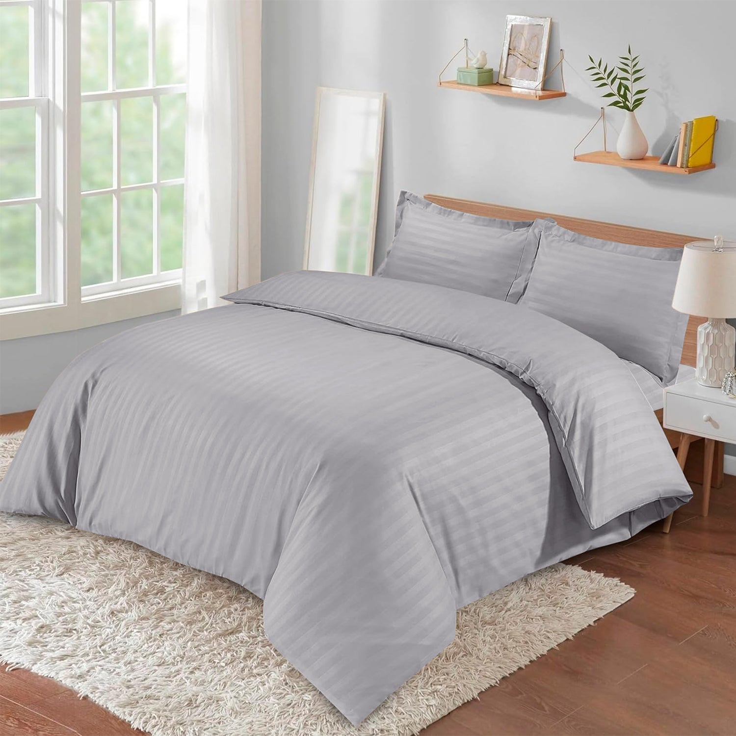 Stripe 4 Piece Bedding Set Duvet Cover, Pillowcases & Fitted Sheet