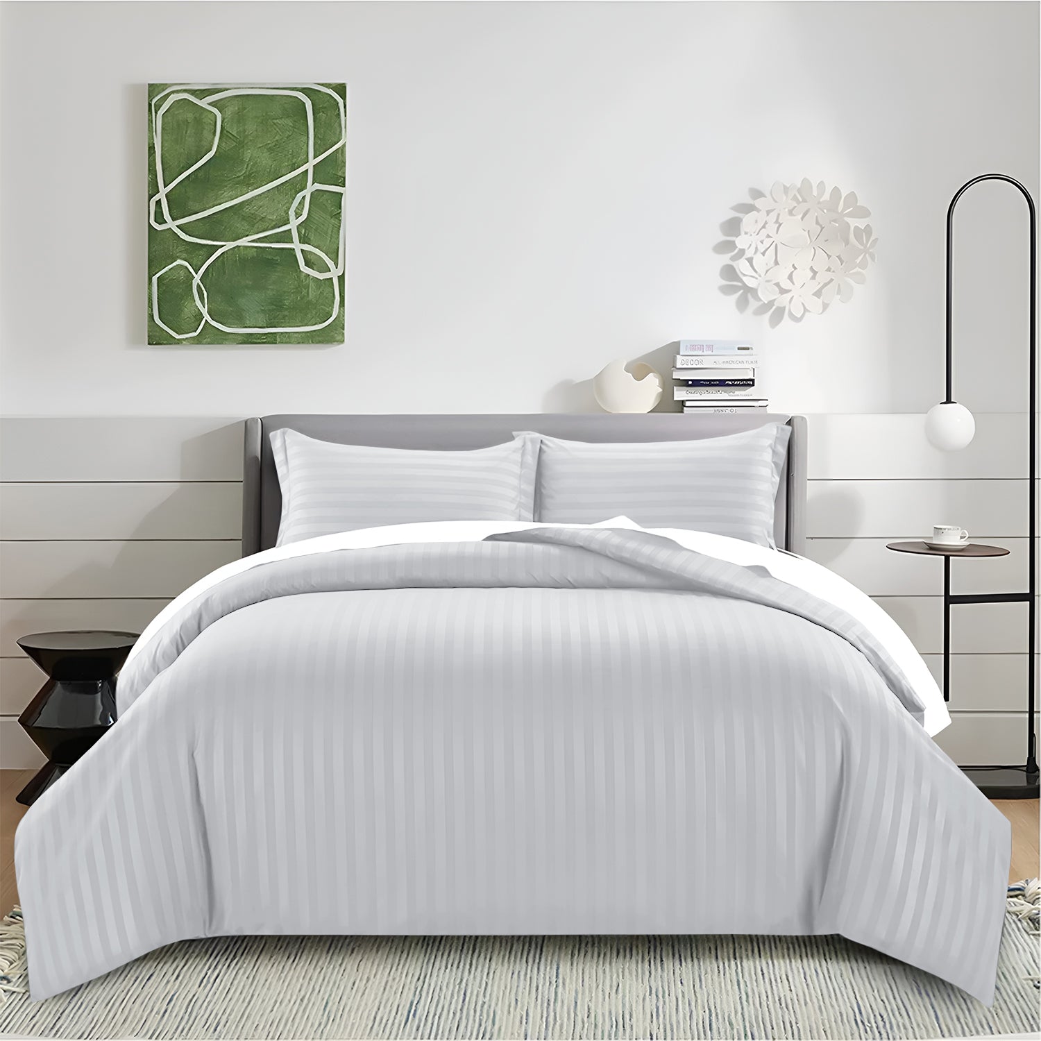Satin Stripe Duvet Cover Set Luxury Hotel Style Bedding Single Double King Super King Size