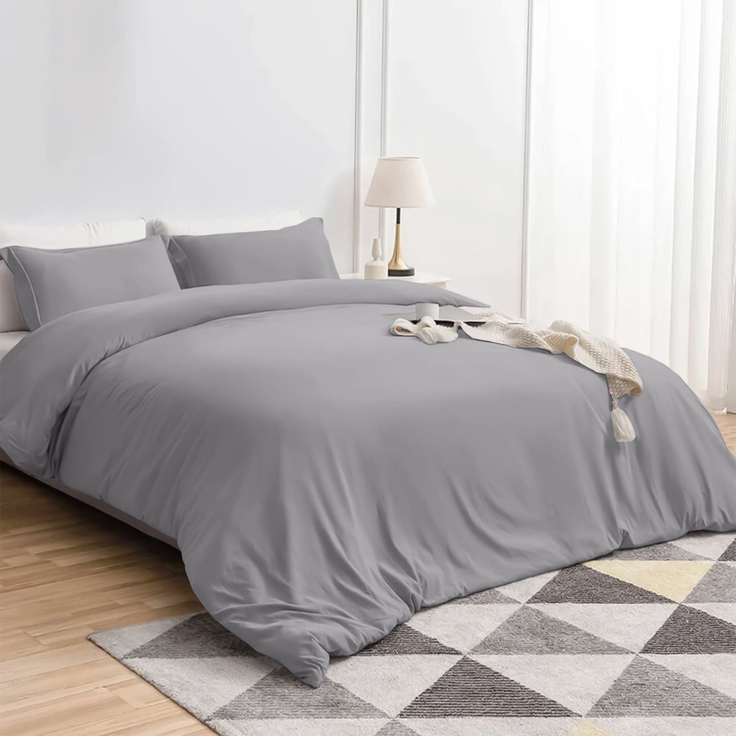 Plain Duvet Cover with Pillowcase Set