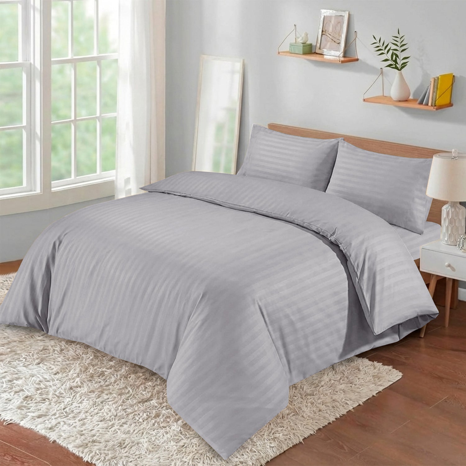 Stripe 4 Piece Bedding Set Duvet Cover, Pillowcases & Fitted Sheet