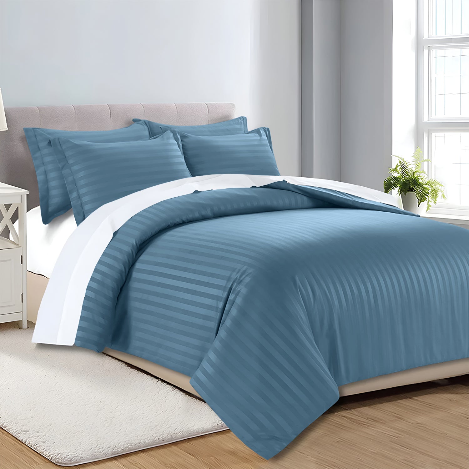 Satin Stripe Duvet Cover Set Luxury Hotel Style Bedding Single Double King Super King Size