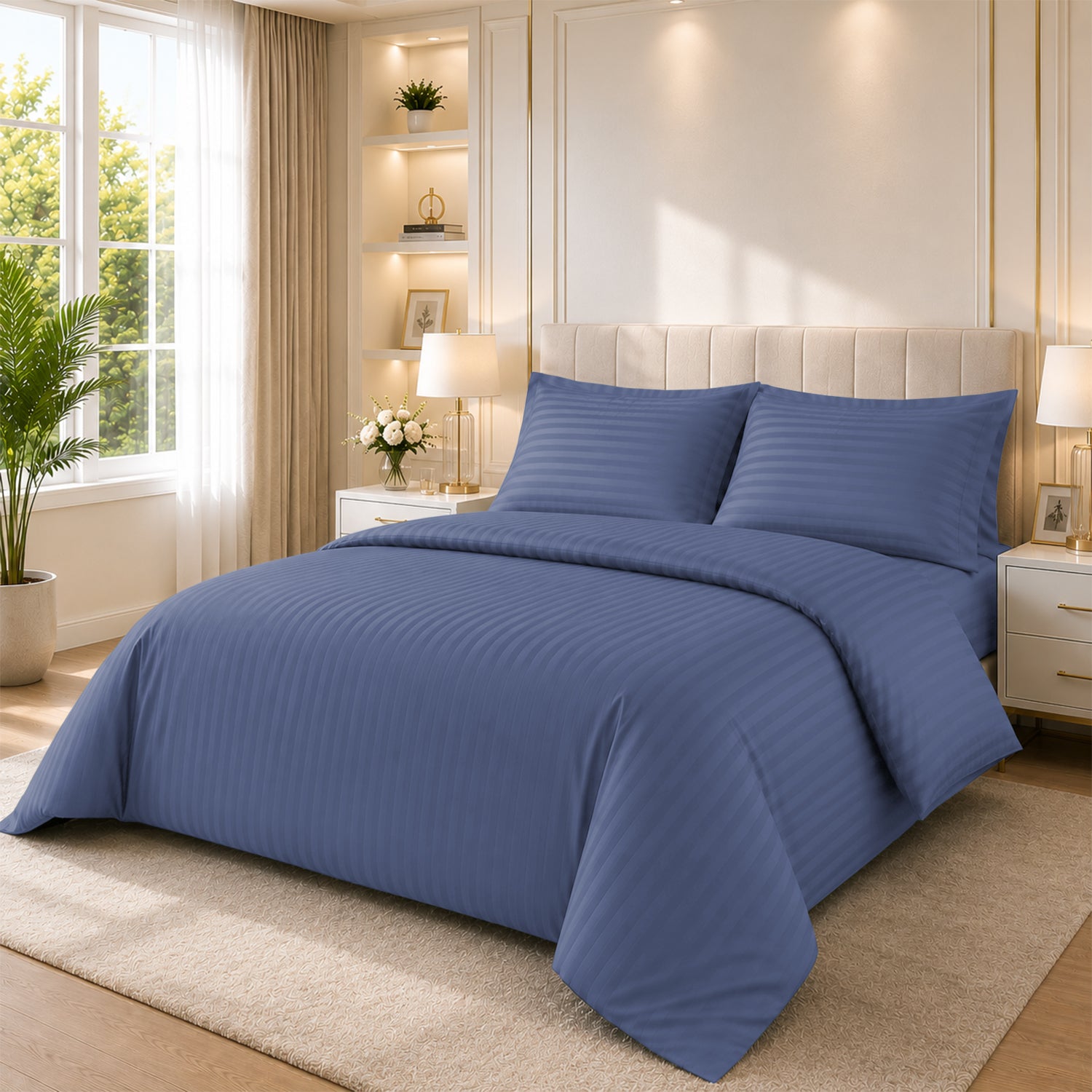4 Piece Stripe Bedding Set - Duvet Cover, Pillowcases & Fitted Sheet