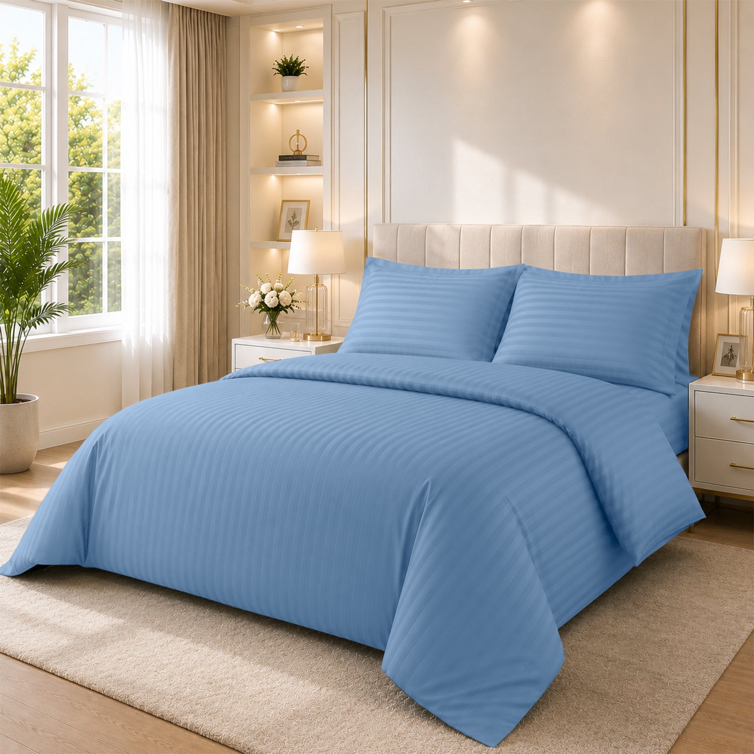 4 Piece Stripe Bedding Set - Duvet Cover, Pillowcases & Fitted Sheet