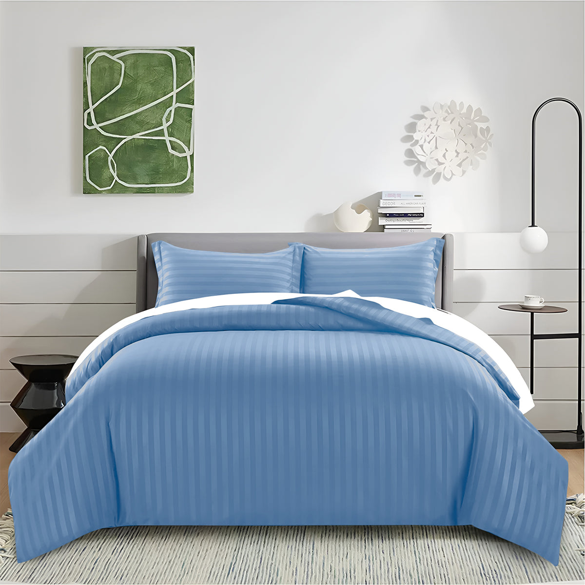 Satin Stripe Duvet Cover Set Luxury Hotel Style Bedding Single Double King Super King Size