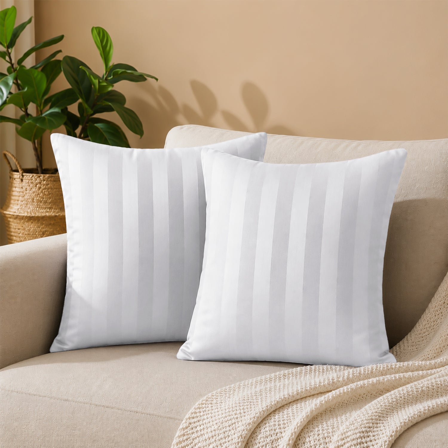 Pair of Stripe Microfibre Cushion Covers for Sofa