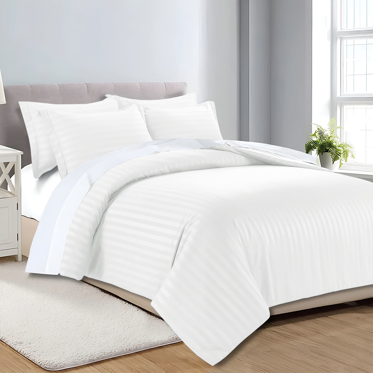 Satin Stripe Duvet Cover Set Luxury Hotel Style Bedding Single Double King Super King Size