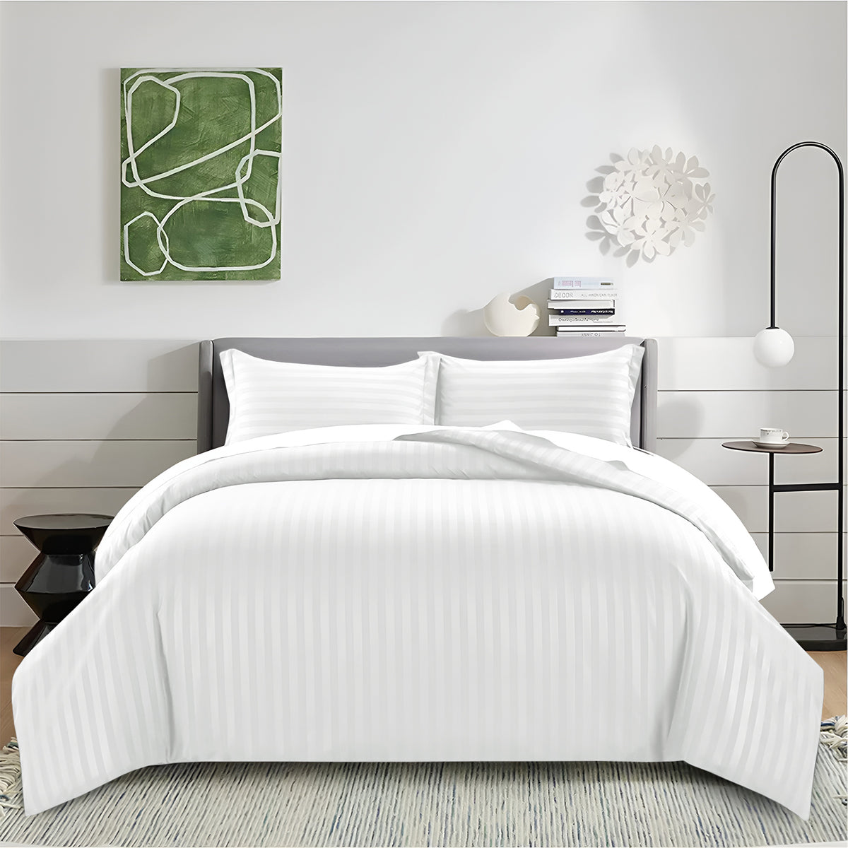 Satin Stripe Duvet Cover Set Luxury Hotel Style Bedding Single Double King Super King Size