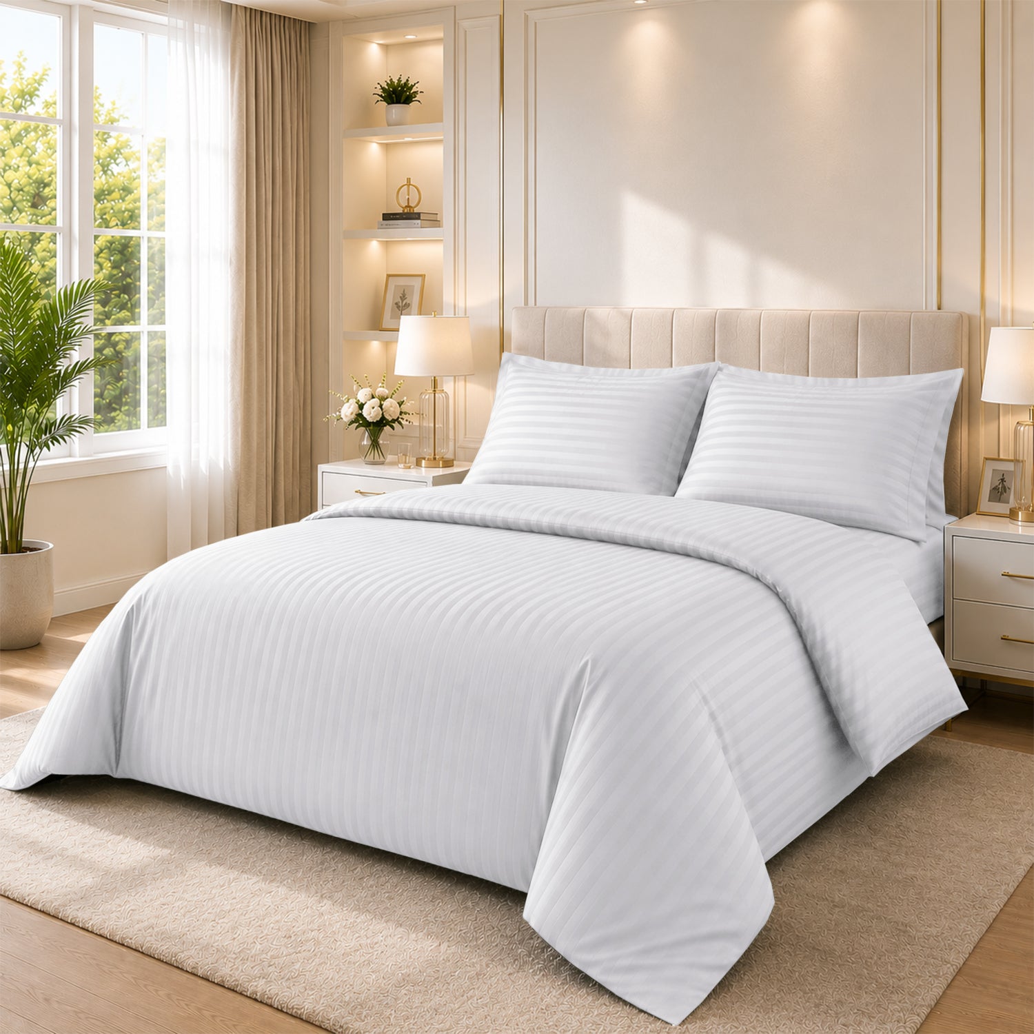 4 Piece Stripe Bedding Set - Duvet Cover, Pillowcases & Fitted Sheet