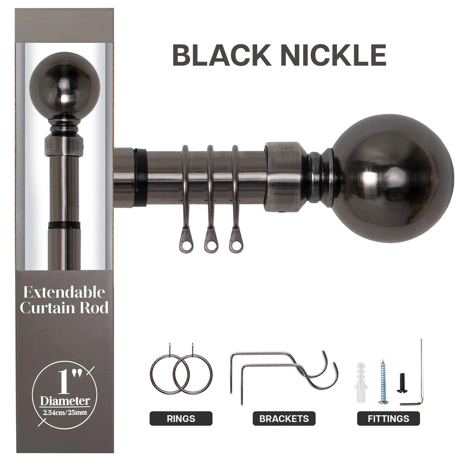 Extendable Curtain Poles & Holdbacks  Adjustable Metal Curtain Pole Set