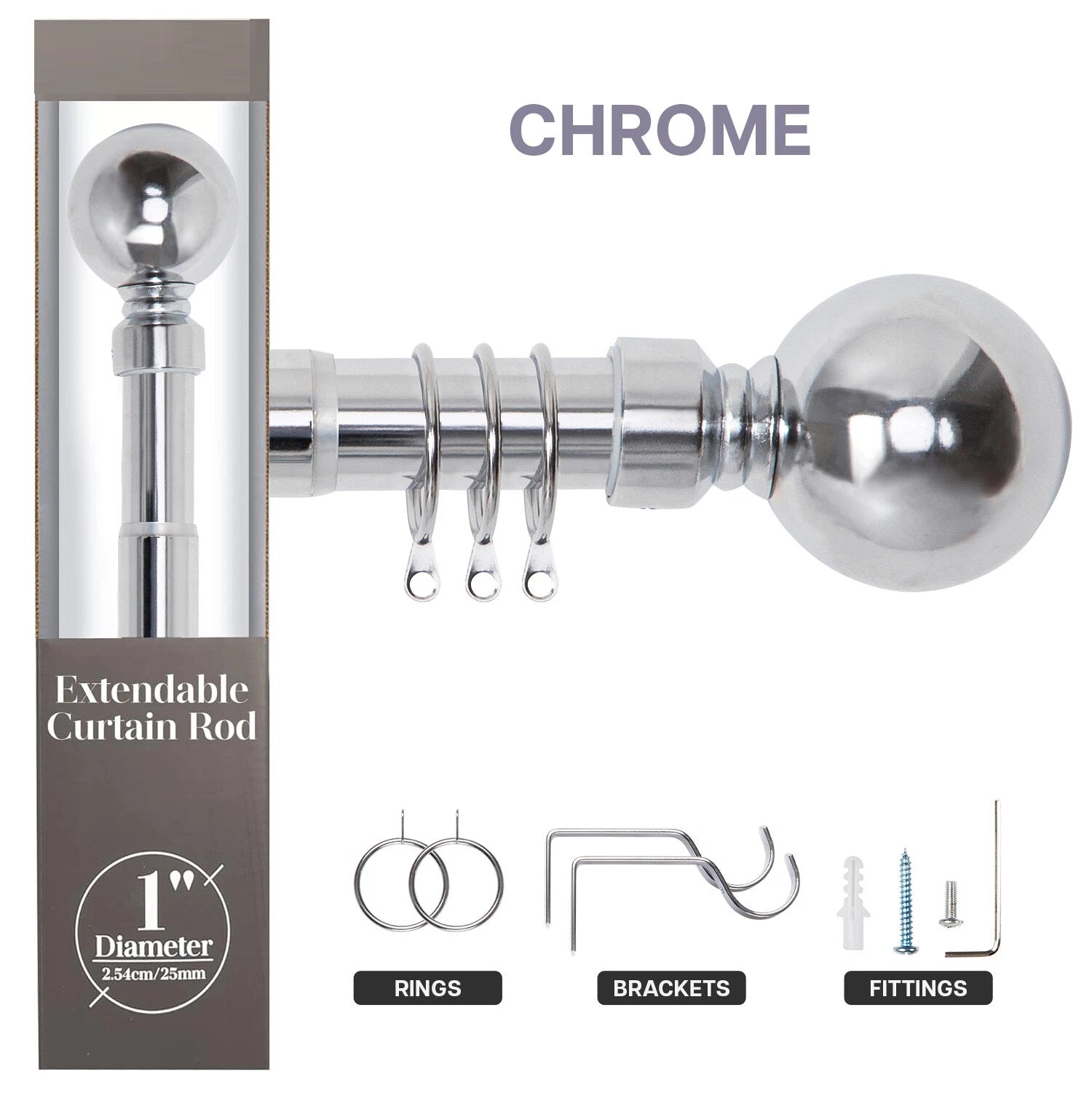 Extendable Curtain Poles & Holdbacks  Adjustable Metal Curtain Pole Set