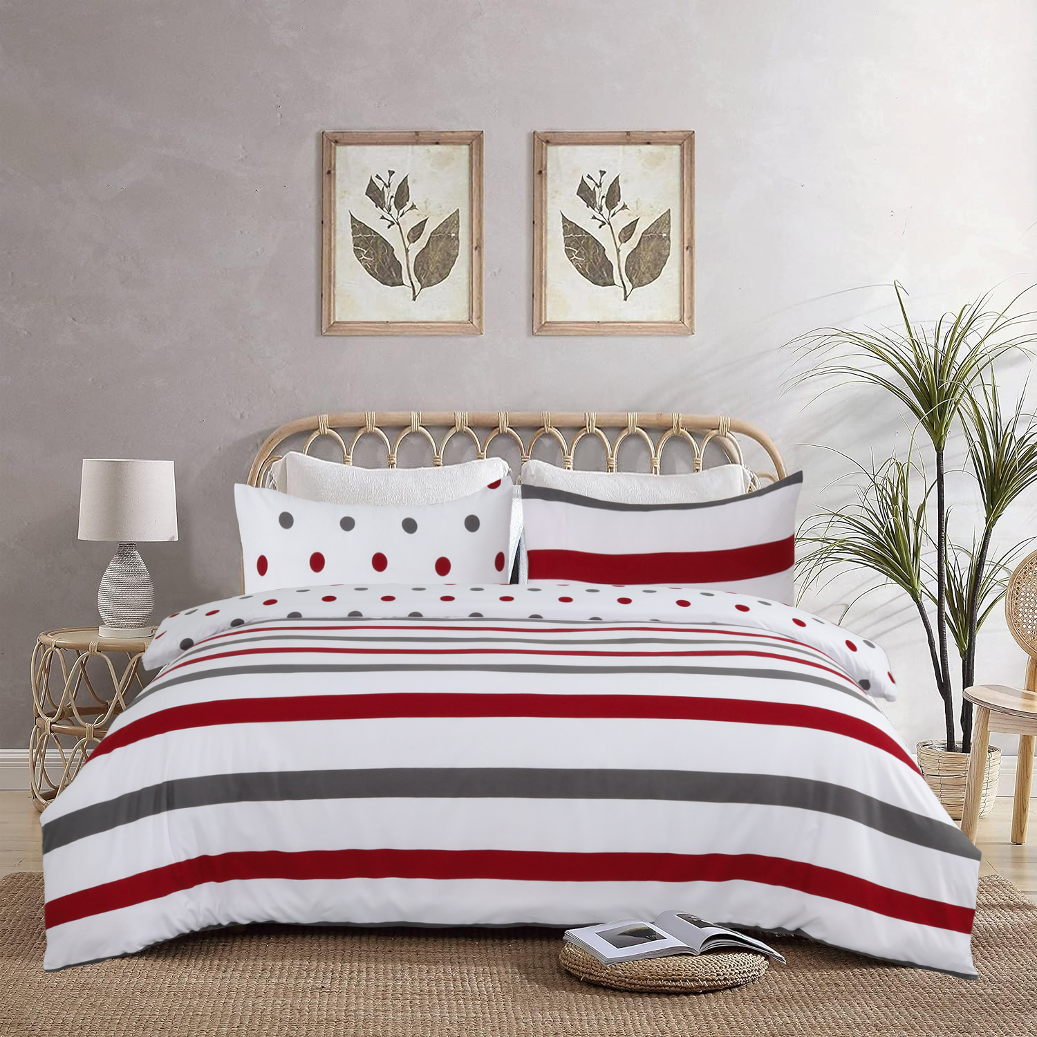 Striped Printed Duvet Cover Maroon