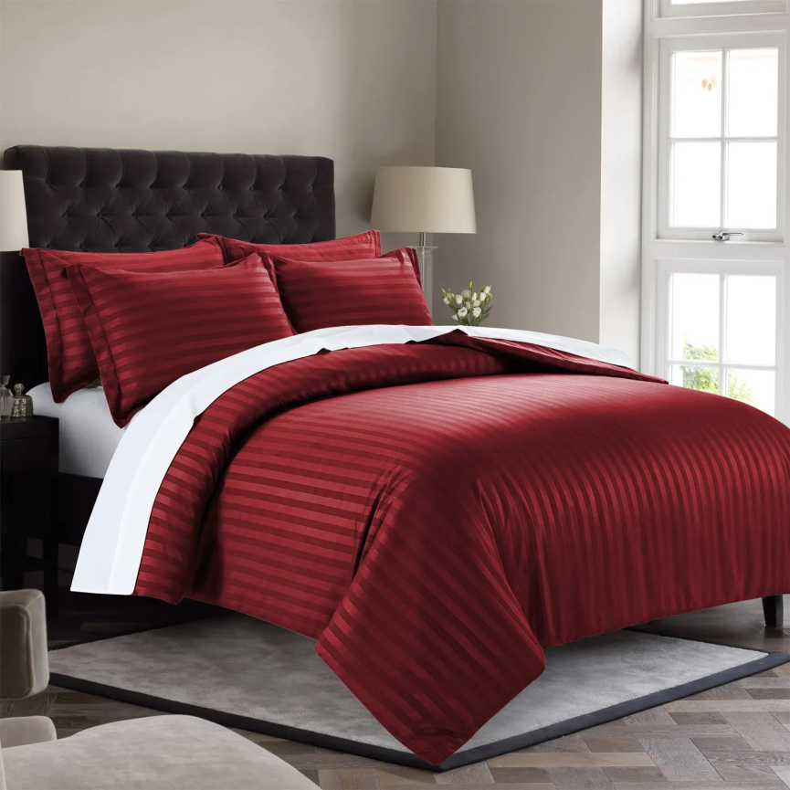 Satin Stripe Duvet Cover Set Luxury Hotel Style Bedding Single Double King Super King Size